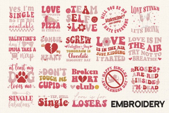 Set 16 Anti-Valentine Embroidery Designs