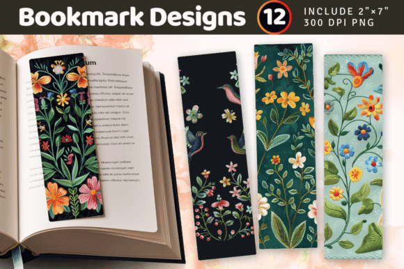 Spring Hand Embroidery PNG Bookmark Desi